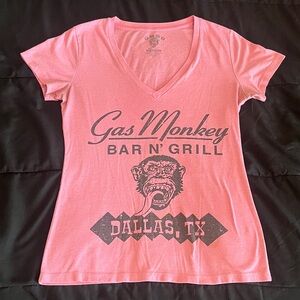 Gas Monkey Bar N' Grill Women's Pink V-Neck Tee